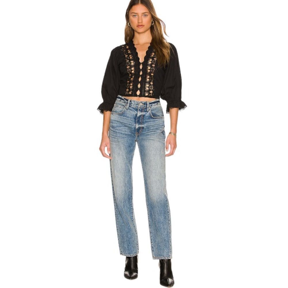 FREE PEOPLE Louella Embroidered Top in Black ~NWT~